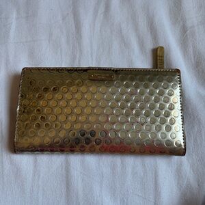 Kate Spade Metallic Gold Polka Dot Snap Wallet w/ Zip Coin Pocket